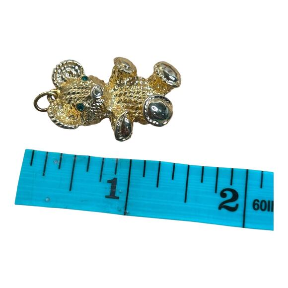 Vintage Teddy Bear Gold Tone Green Eyes Pendant - Picture 4 of 5